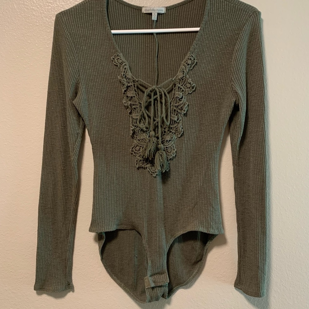 Deep cut army green body suit